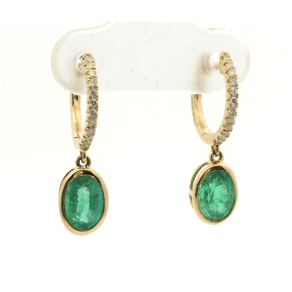 14K Yellow Gold Oval Emerald & Diamond Drop Earrings Albert's Jewelers Kingsland, GA