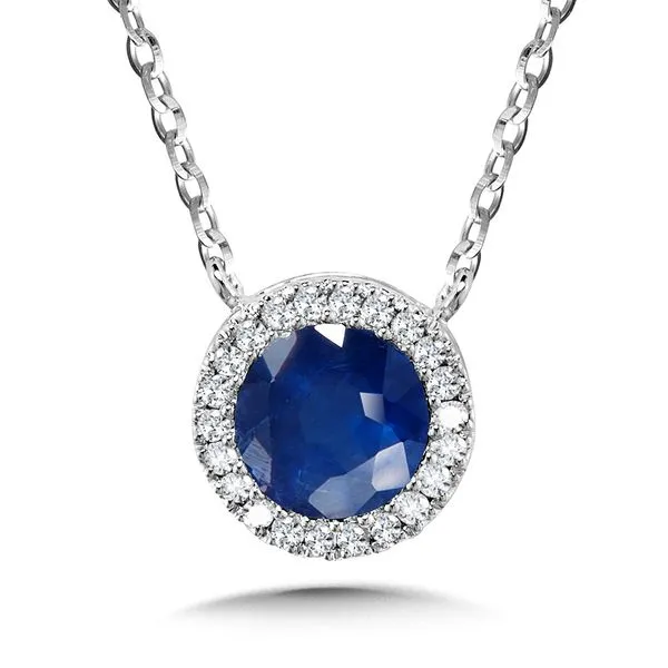 14K White Gold Sapphire & Diamond Halo Pendant Albert's Jewelers Kingsland, GA