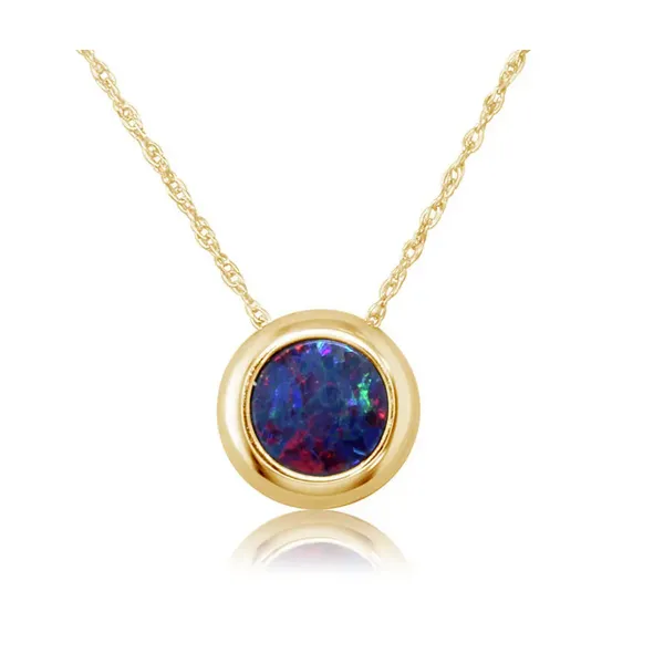 14K Yellow Gold 6mm Round Australian Opal Doublet Pendant with Chain Albert's Jewelers Kingsland, GA