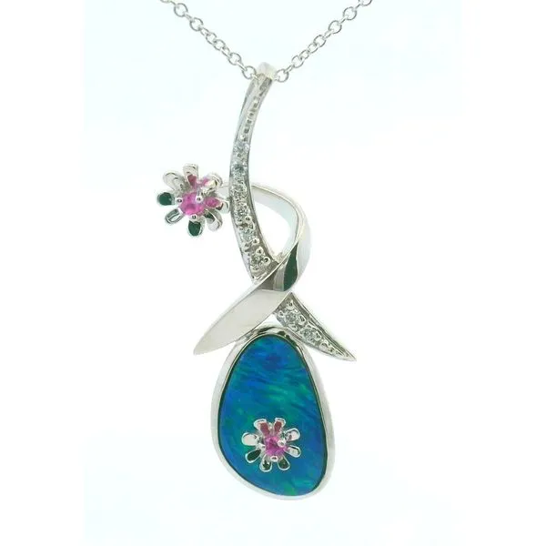 Boulder Opal Pendant With .18Ctw Ruby Accented Flowers Albert's Jewelers Kingsland, GA