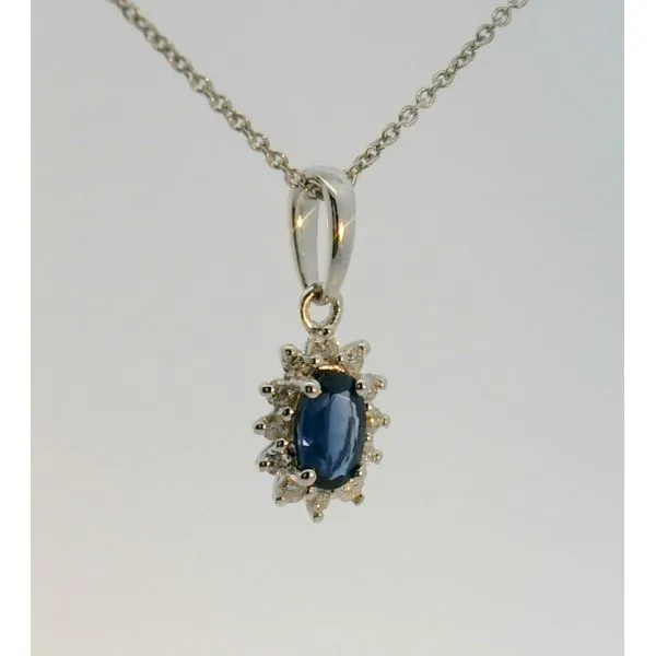14Kt White Gold .25Ct Oval Blue Sapphire & .07Ctw Diamond Halo Pendant (Chain Not Incl.) Image 2 Albert's Jewelers Kingsland, GA