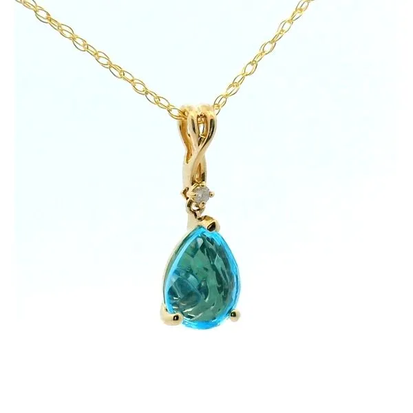 1.92Ct Pear Shaped Blue Topaz & Diamond Accented Glimmering Pendant With Chain Albert's Jewelers Kingsland, GA