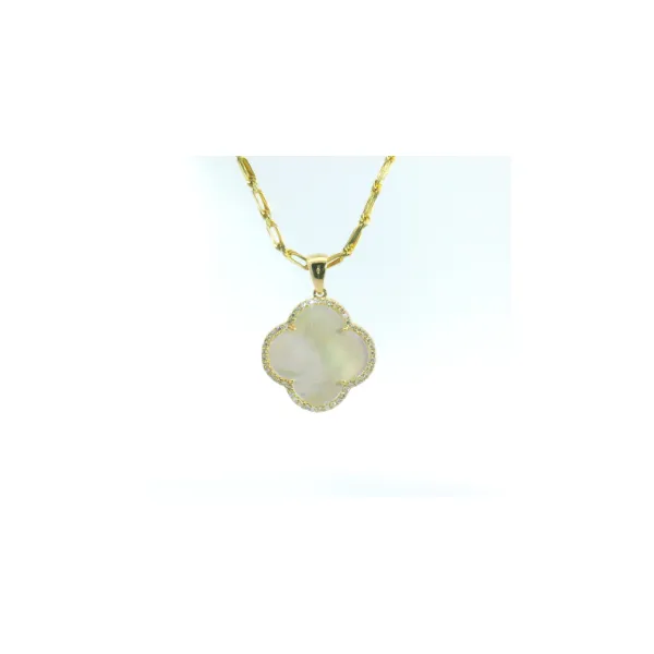 Mother of Pearl Clover Pendant with Diamonds, set in 14kt yellow gold Image 2 Albert's Jewelers Kingsland, GA