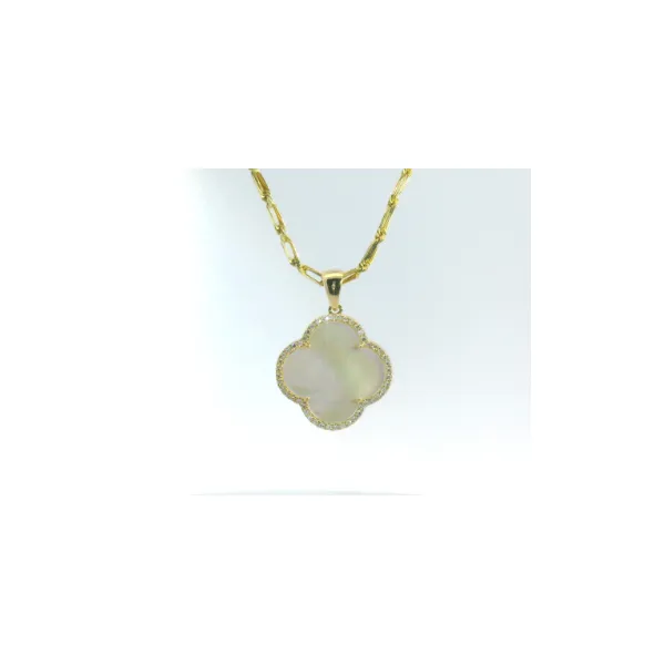 Mother of Pearl Clover Pendant with Diamonds, set in 14kt yellow gold Albert's Jewelers Kingsland, GA