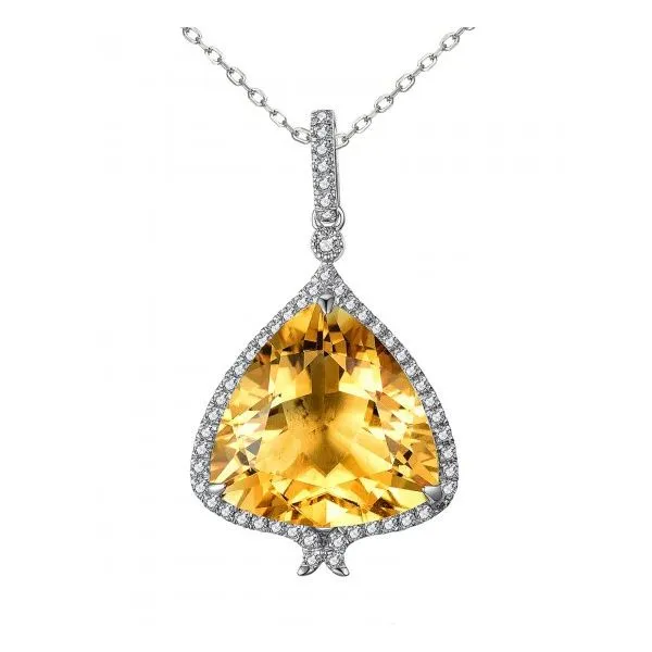 Brilliance That Captivates: 14Kt White Gold Triangle Citrine & Diamond Pendant Albert's Jewelers Kingsland, GA