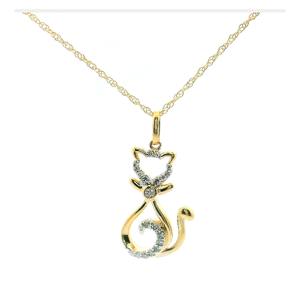 10Kt Yellow Gold .08 Ctw Diamond Cat Pendant With Chain Albert's Jewelers Kingsland, GA
