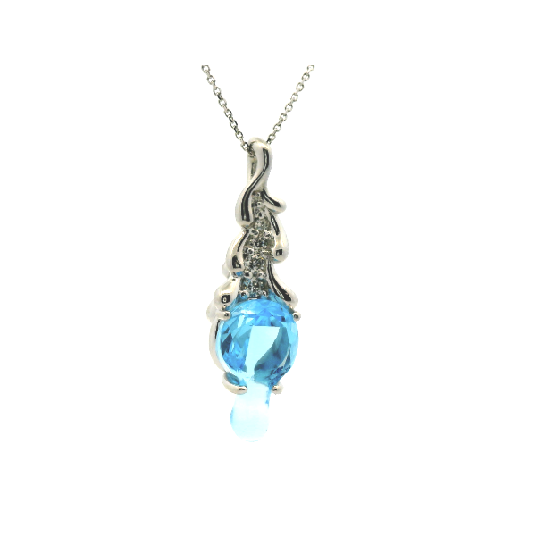 14K White Gold Swiss Blue Topaz “Tears of Joy” Diamond Pendant Albert's Jewelers Kingsland, GA