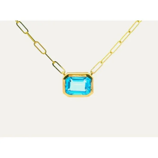 14Kt Yg 1.50Ct Emerald Cut Blue Topaz In A Bezel Setting With 18