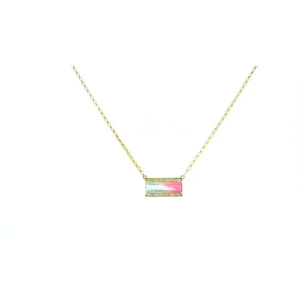 14Kt Yellow Gold 2.35Ct Watermelon Tourmaline Set In A Bar Pendant With 0.23Ctw Diamond Accents And 18