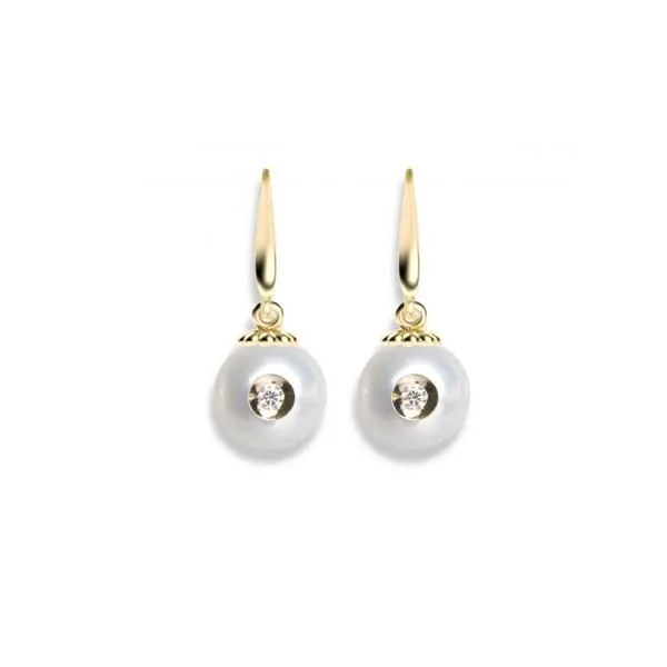 14Kt yellow gold.08Cttw Diamond In Fresh White Pearl Earrings Albert's Jewelers Kingsland, GA