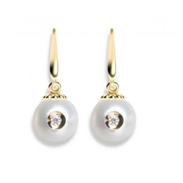 14Kt yellow gold.08Cttw Diamond In Fresh White Pearl Earrings Albert's Jewelers Kingsland, GA