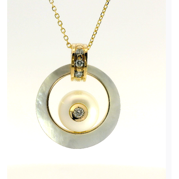 14K Yellow Gold Diamond-in-Pearl & Mother-of-Pearl Art Deco Pendant Albert's Jewelers Kingsland, GA