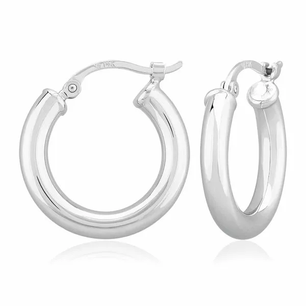 14Kt White Gold Hoop Earrings, 3X18mm With Snap Down Closure Albert's Jewelers Kingsland, GA