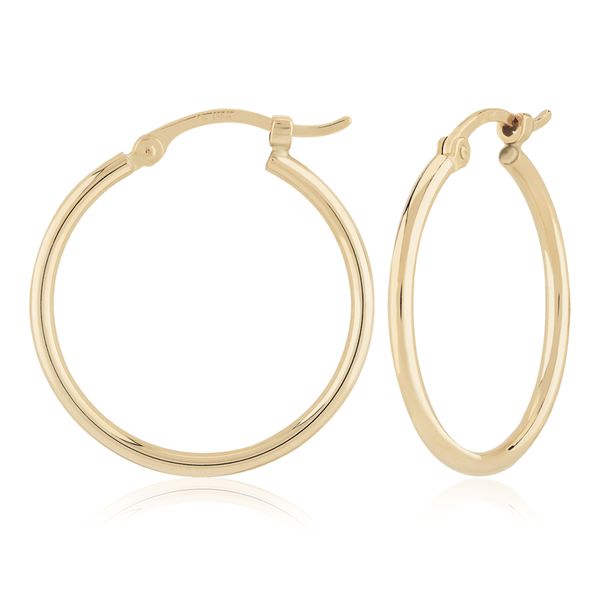14kt yellow gold hoop earrings, 1.5X20mm with snap down closure Albert's Jewelers Kingsland, GA