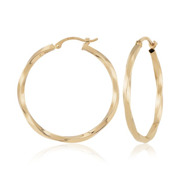 14Kt Yellow Gold Twisted Hoop Earrings, 1.8X24mm With A Snap Down Wire Closure Albert's Jewelers Kingsland, GA