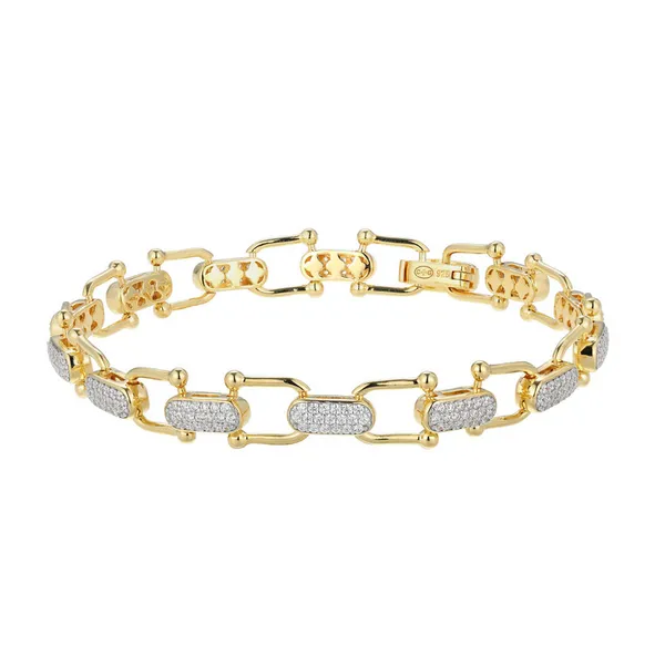 Sterling Silver, Yellow Gold And Rhodium Link Bracelet With Cubic Zirconium Links, 6.75