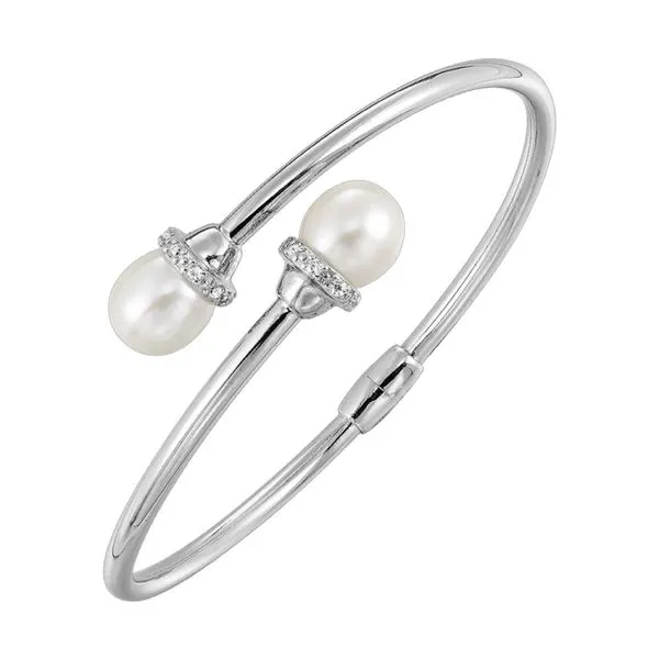 Sterling Silver Bangle Bracelet with Pearls and White Stones Albert's Jewelers Kingsland, GA
