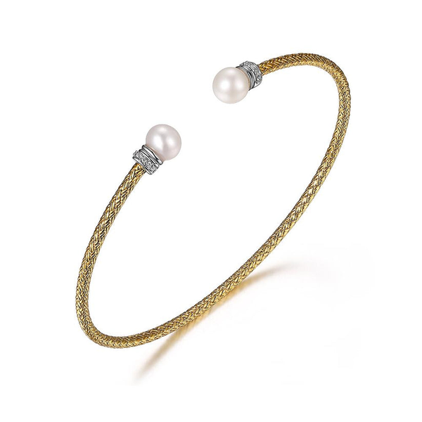 Sterling Silver 2mm Mesh Cuff with Freshwater Pearl and CZ Albert's Jewelers Kingsland, GA