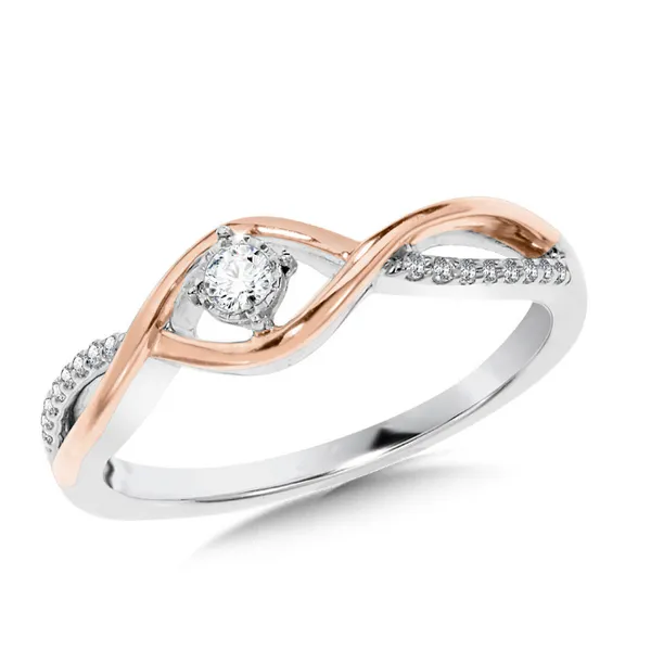 Sterling Silver & Rose Gold Diamond Split Shank Crisscross Promise Ring Albert's Jewelers Kingsland, GA