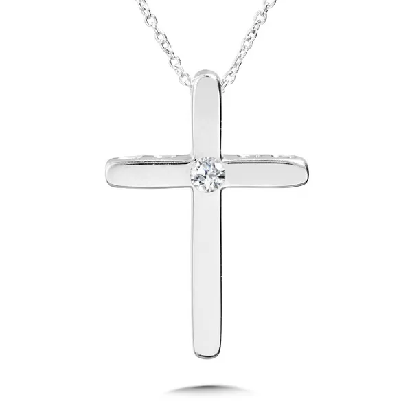 Sterling Silver & Single Diamond Cross Pendant Albert's Jewelers Kingsland, GA