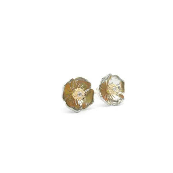 Ss/14Kt Two Tone Poppy Flower With .06Ct Center Diamond Earrings Albert's Jewelers Kingsland, GA