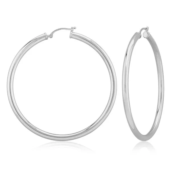 Sterling Silver Large Hoop Earrings, 3X50mm With Snap Down Closure Albert's Jewelers Kingsland, GA