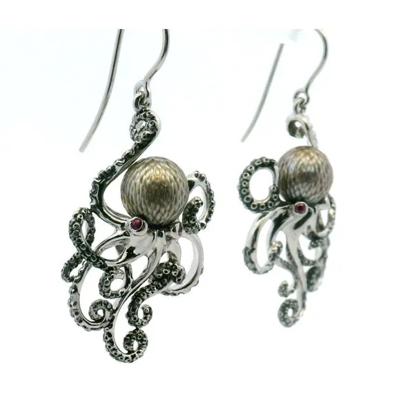 Galatea Designed Silver Octopus Tahitian Pearl Earrings Image 2 Albert's Jewelers Kingsland, GA