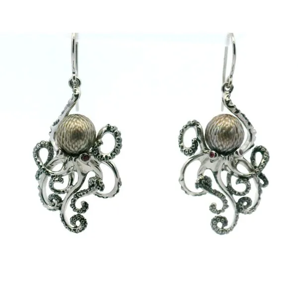 Galatea Designed Silver Octopus Tahitian Pearl Earrings Albert's Jewelers Kingsland, GA