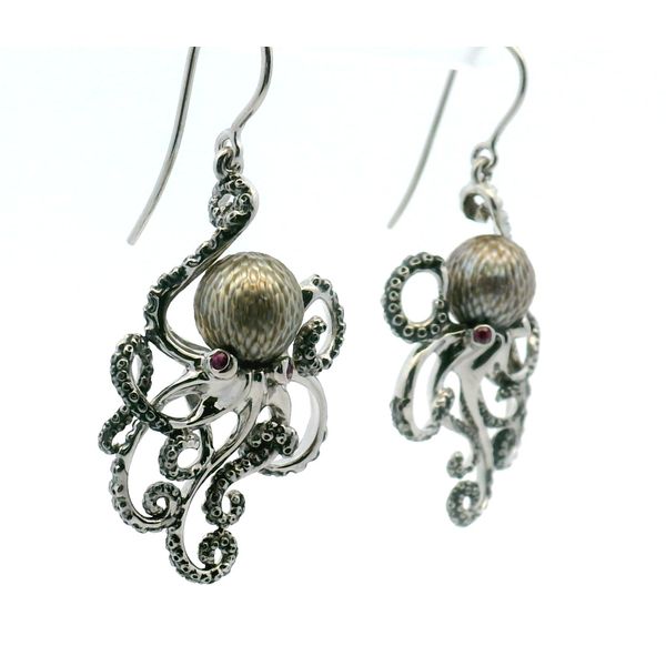 Galatea Designed Silver Octopus Tahitian Pearl Earrings Image 2 Albert's Jewelers Kingsland, GA