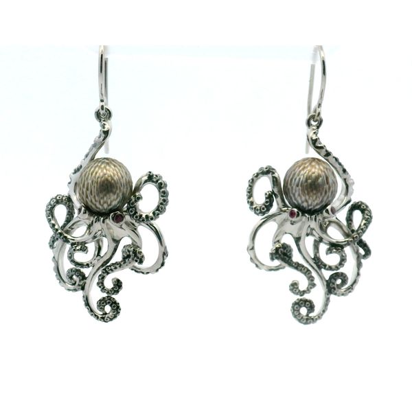 Galatea Designed Silver Octopus Tahitian Pearl Earrings Albert's Jewelers Kingsland, GA