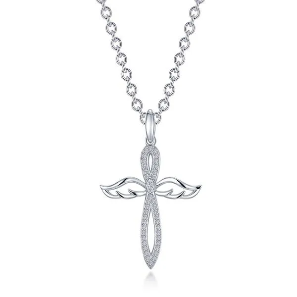 Ss/Plat 0.74 Ctw Lassaire Angel Wings Cross Necklace Albert's Jewelers Kingsland, GA