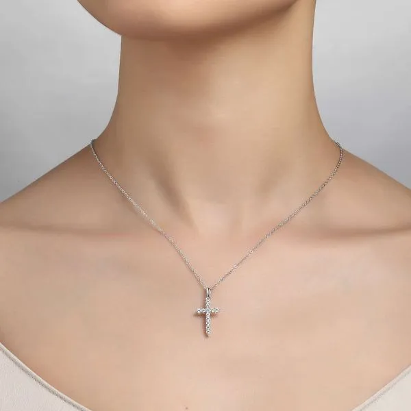 Ss/Plat .0.36 Ctw Lassaire Cross Pendant Necklace Image 2 Albert's Jewelers Kingsland, GA