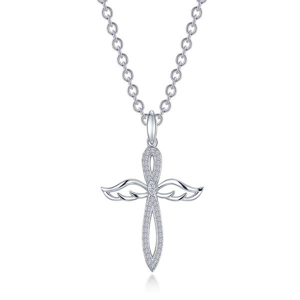 Ss/Plat 0.74 Ctw Lassaire Angel Wings Cross Necklace Albert's Jewelers Kingsland, GA