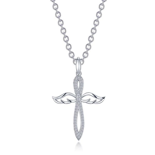 Ss/Plat 0.74 Ctw Lassaire Angel Wings Cross Necklace Albert's Jewelers Kingsland, GA