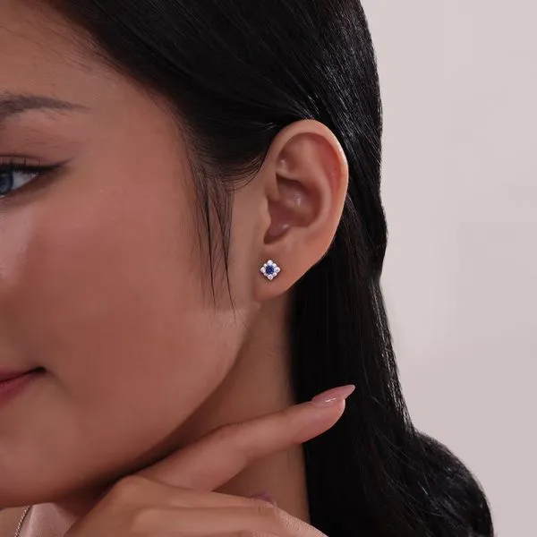 Ss/Plat 0.54 Ctw Halo  Lab-Grown Sapphire Stud Earrings Image 2 Albert's Jewelers Kingsland, GA