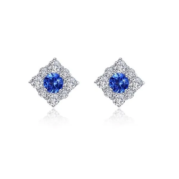 Ss/Plat 0.54 Ctw Halo  Lab-Grown Sapphire Stud Earrings Albert's Jewelers Kingsland, GA