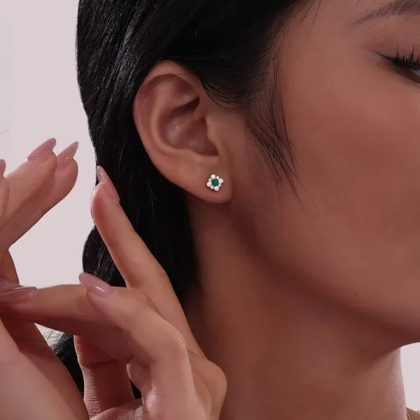 0.54 Ctw Simulated Emerald Halo Stud Earrings Image 2 Albert's Jewelers Kingsland, GA