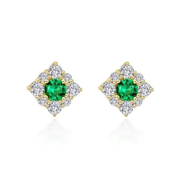 0.54 Ctw Simulated Emerald Halo Stud Earrings Albert's Jewelers Kingsland, GA
