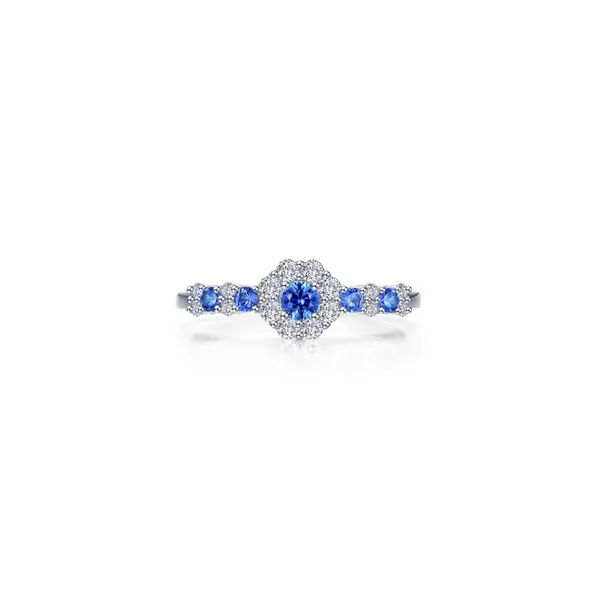 Ss/Plat 0.43 Lassaire & Lab Grown Sapphire Halo Flower Ring Albert's Jewelers Kingsland, GA