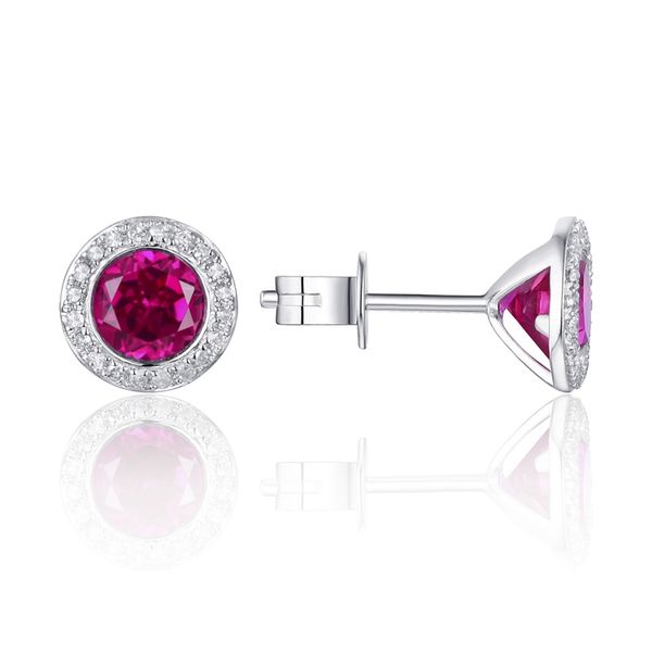 White 14K Gold Diamond and Created Ruby Earrings Alexander Fine Jewelers Fort Gratiot, MI