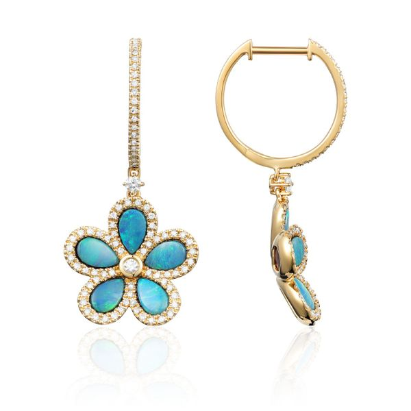 Yellow 14K Gold Opal and Diamond Earrings Alexander Fine Jewelers Fort Gratiot, MI