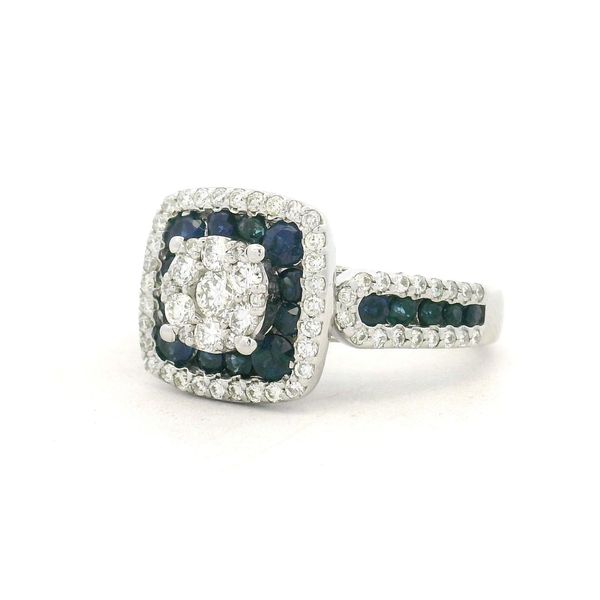 14KW Natural Diamonds and Sapphires Halo Ring Image 2 Amos Jewelry Wray, CO