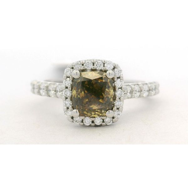14KW 1.53ct Fancy Deep Brown-Greenish Yellow Natural Diamond Halo Ring Amos Jewelry Wray, CO