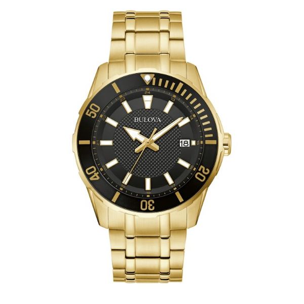 Men's Bulova Watch Gold-Toned Stainless Steel Black Face and Black Dial Amos Jewelry Wray, CO