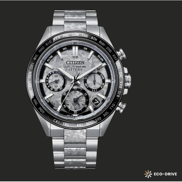 Men's Attesa Watch Platinum Shine Eco-Drive Satellite Timekeeping Amos Jewelry Wray, CO