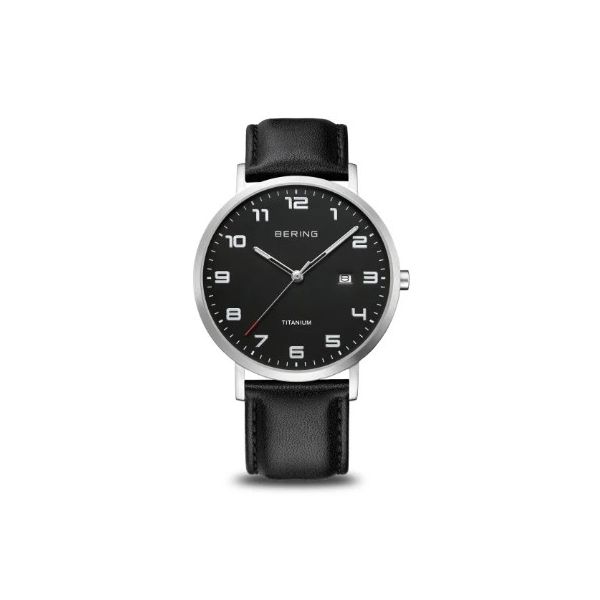 Men's Silver-Tone Titanium Black Face Watch Amos Jewelry Wray, CO