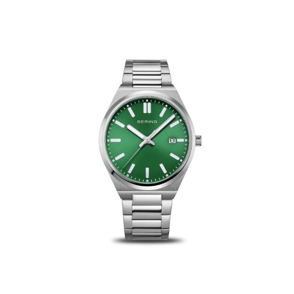 Men's Silver-Tone Stainless Steel Green Face Watch Amos Jewelry Wray, CO