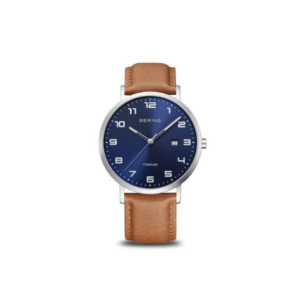 Men's Silver-Tone Titanium Blue-Face Watch Amos Jewelry Wray, CO