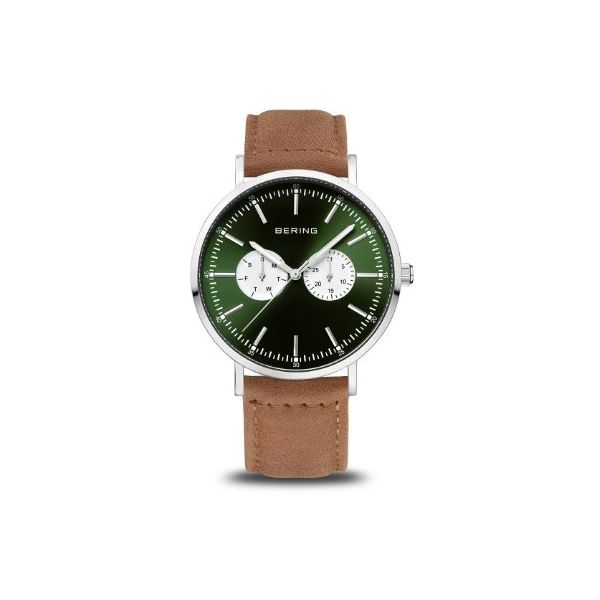 Men's Silver-Tone Stainless Steel Green Face Watch Amos Jewelry Wray, CO