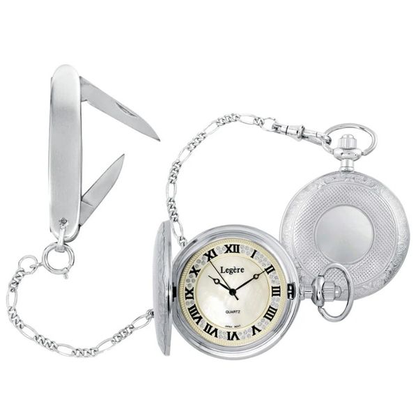 Stainless Steel Rhodium Finished Pocket Watch Set Amos Jewelry Wray, CO